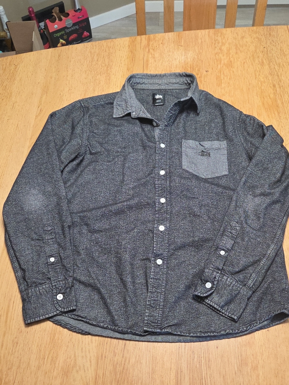 Stussy Men's Charcoal Button-Down Long Sleeve Shirt